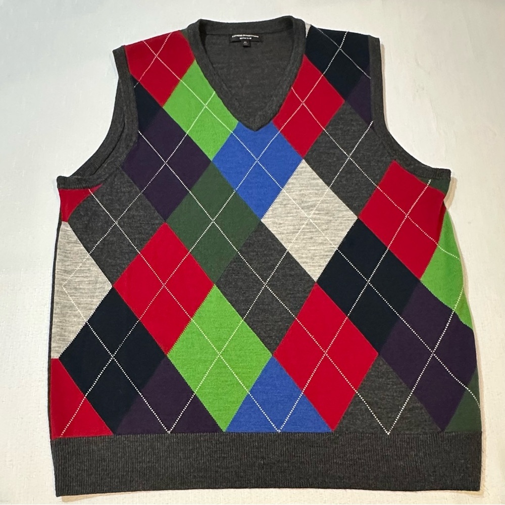 Express 100% Wool Argyle Sweater Vest - Bright Colors - Men’s XL